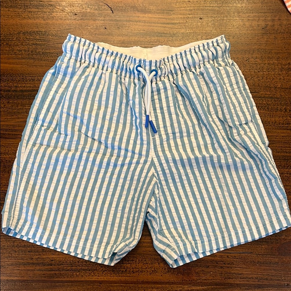 Cat & Jack BOYS Light Blue and White Striped Seersucker Swim Trunks
